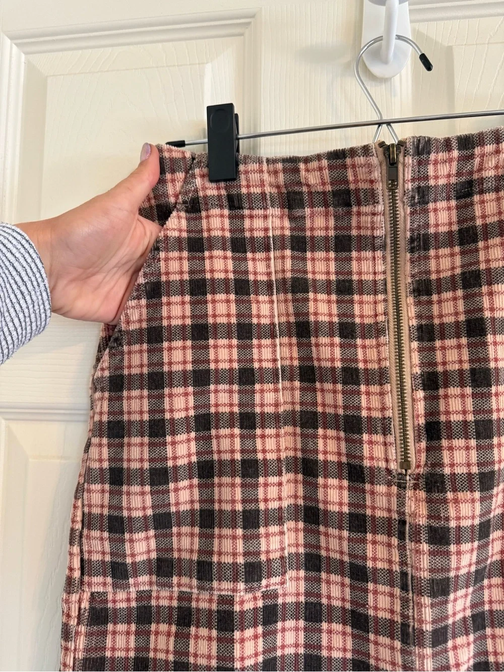 wild fable Corduroy Pink and Brown Plaid Front-Zip Mini Skirt - Picture 2 of 8